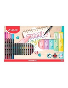 Set Lettering 22pzas Resaltador Pastel+ Microfibras 983719 Map01