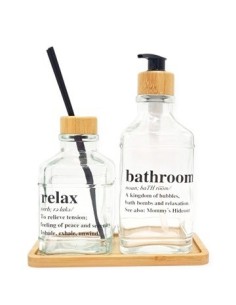 Set Dispenser + Difusor Vidrio +base Bambu Dp7 Gal01