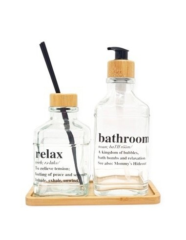 Set Dispenser + Difusor Vidrio +base Bambu Dp7 Gal01