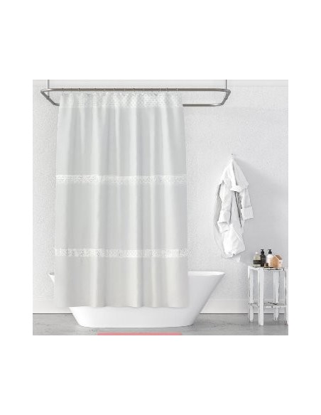 Cortina Bano C/ganchos Microfibra Blanca C/volados 202-203 Alf01