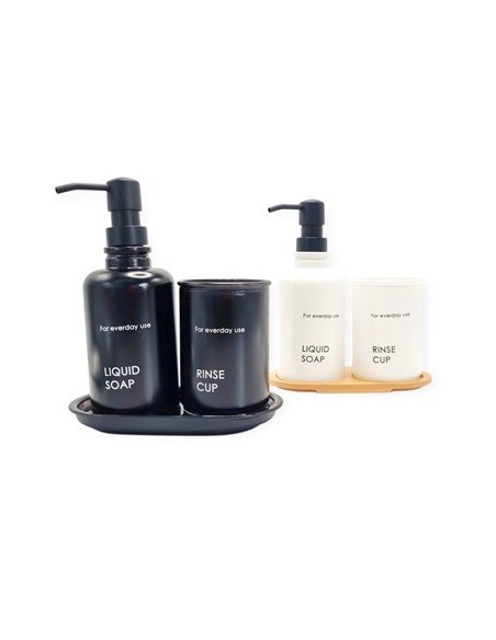 Set Bano X3 Pzas Vidrio Bco-ngro C-bandeja Bamboo-vidrio Dp12 Dp 13 Gal01