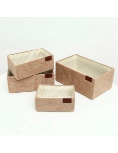 Caja 22x14x8cm Forrada En Tela Simil Toalla Beige Bari 07-7b Woo01