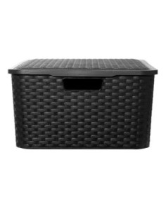 Canasto Rectangular 32x22 C-tapa T-ratan Negro  068 012 003 Sao01