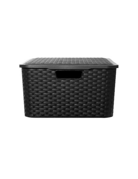 Canasto Rectangular 32x22 C-tapa T-ratan Negro  068 012 003 Sao01