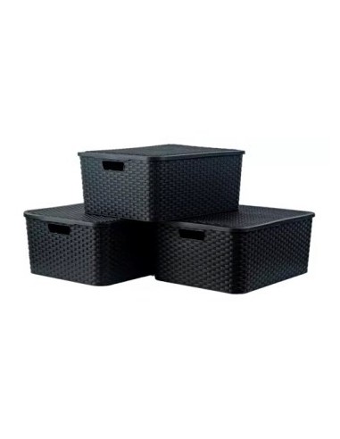 Canasto Rectangular 20x25 C-tapa T-ratan Negro  062 012 003 Sao01