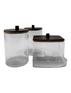 Set X3 Frascos Acrilico Y Madera P/bano Mr1705 Cds