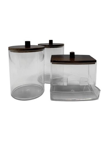 Set X3 Frascos Acrilico Y Madera P/bano Mr1705 Cds