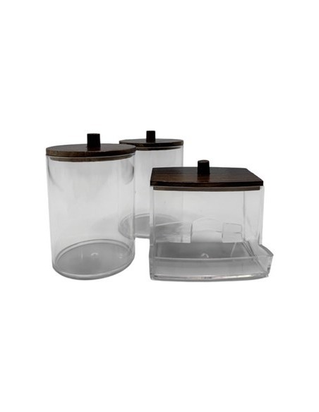 Set X3 Frascos Acrilico Y Madera P/bano Mr1705 Cds