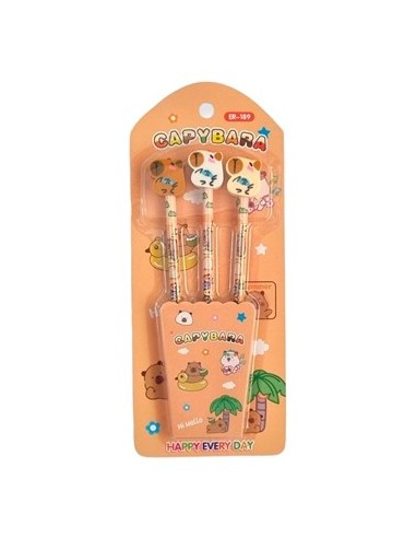 Set X 3 Lapiz Con Goma En Blister Capybara Er-189 Ba-62189 Sf01