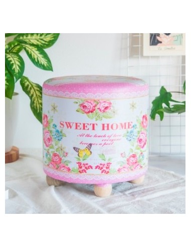 Puff 25-30cm Madera Tapizado Cuerina Sweet Home 46as7278  46as7277 Dol01