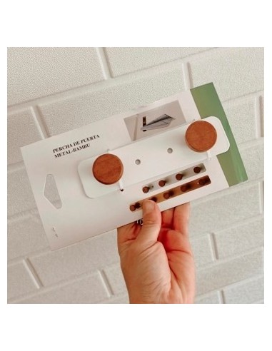 Perchero 15 Cm 2 Perillas Metal-bambu Bco-negro 302134-302135 Pcu01