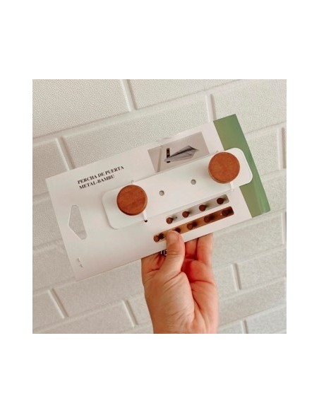 Perchero 15 Cm 2 Perillas Metal-bambu Bco-negro 302134-302135 Pcu01