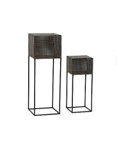 Porta Maceta 52cm Cuad  Acanalada C-pie Metal Dorado J248 Jun02