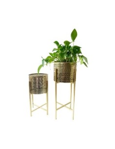 Porta Maceta 48cm Red  Acanalada C-pie Metal Dorado J18 Jun02