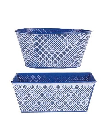Maceta 21x10cm Rect-oval  Metal Azul C-cuadros Mac0060 Mac0061 Moo01