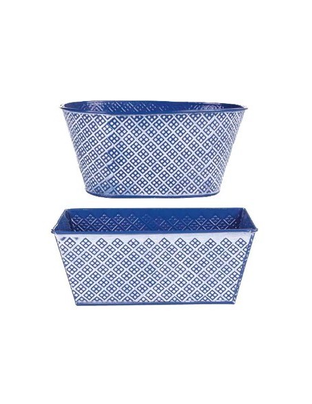 Maceta 21x10cm Rect-oval  Metal Azul C-cuadros Mac0060 Mac0061 Moo01