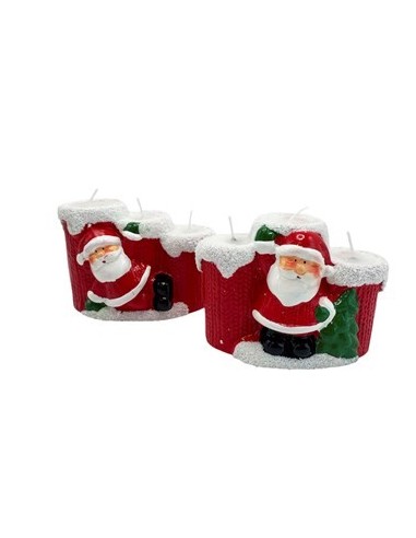 Vela Navidad Decoratica Ceramica 3 Velas Con Papa Noel I600 Fab01