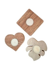 Porta Vela 10x10cm Madera Corazon-hoja-cuad  Et01