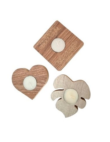 Porta Vela 10x10cm Madera Corazon-hoja-cuad  Et01