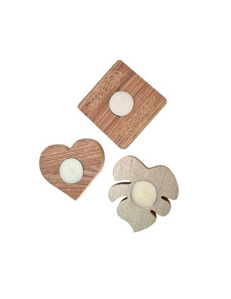 Porta Vela 10x10cm Madera Corazon-hoja-cuad  Et01