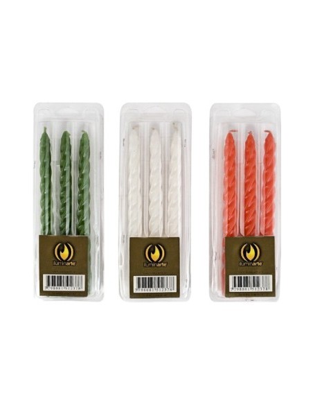 Velas Torneadas 20cm X 3 Unid  Blanco-verde-rojo 134n-134ob  Ilum01