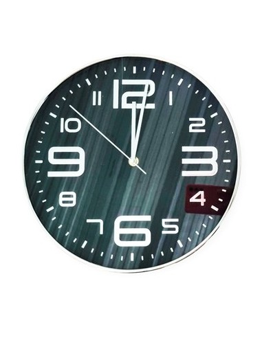 Reloj Pared 30cm Numeros Plateados Fondo Negro 51724 Ben02