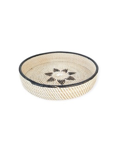 Bandeja 30cm Red Rattan  C- Diseno Flor Bco-ngro Ang-09c  Rey03