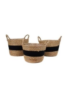 Canasto 28x19cm Mimbre C-manija Nat C-diseno Negro Fn12 Gal01