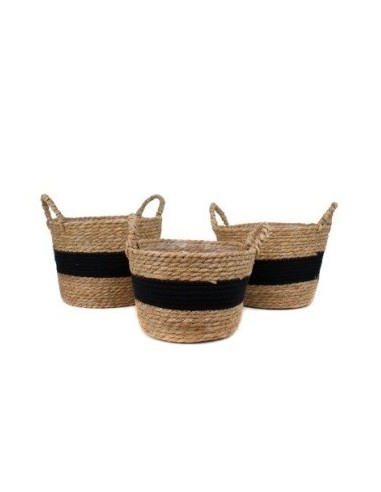 Canasto 30x22cm Mimbre C-manija Nat C-diseno Negro Fn12 Gal01