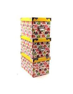 Set X4 Caja Carton -1gde + 3 Med- C-esquina Metal Diseno Elefante 18387 Sf01