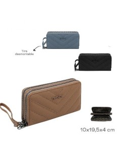 Billetera 2 Cierres Tira Desmontable  Doble Compartimento Pu Trendy 19100 Tar02