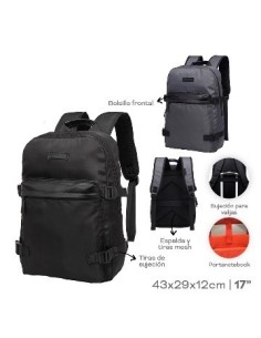 Mochila 43x29x12cm Portanotebook 17p  Sujecion Para Valijas  Bolsillo Frontal Y Laterales  Espalda Y Tiras Mesh Alpine Skate