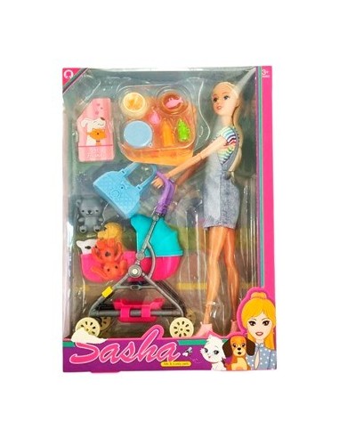 Muneca 30cm Sasha C-mascotas Coche Y Accesorios Sd24254 Pk01