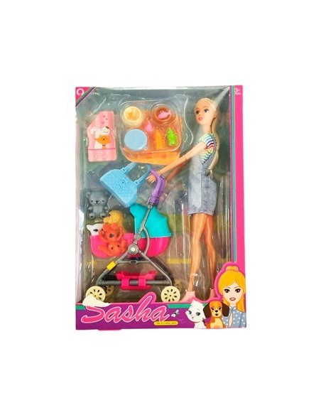 Muneca 30cm Sasha C-mascotas Coche Y Accesorios Sd24254 Pk01