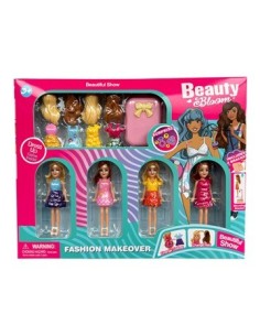 Munecas X4 Mini C-vestidos Y Pelo Para Cambiar +sorpresas En Caja  26x21cm Beauty Bloom Ju0158 Pri02