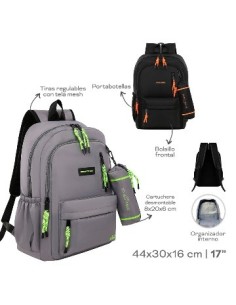 Mochila 17" Trendy C-cartuchera 44x30x16 2 Col -negro-gris- 18585 Tar02