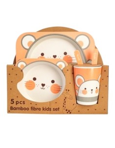 Set X5 Vajilla Bamboo P-bebe Platos+vaso+cubiertos Trendy 30423 Tar02