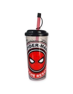 Vaso Alto Recto C/sorbete Y Tapa Spider Man 01spider027 Bel01 (b6)