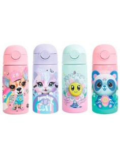 Botella  420ml Acero Inox C-boton Abre Tapa Mod  Surt  Bt136-bt137-bt138-bt139 Chi01