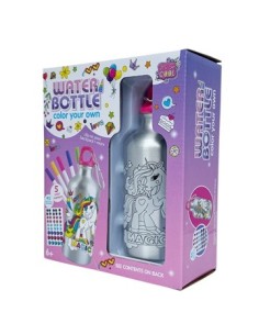 Botella Metal P/colorear + 5 Marcadores + Stickers En Caja 24x20cm Ju0136 Jx20420 Pri02