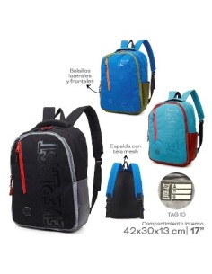 Mochila 42x10x13cm Cordura C/cierres Color Espalda Con Tela Mesh  Bolsillos Laterales Y Frontales  Tag Id  Comp. Int. Everlas